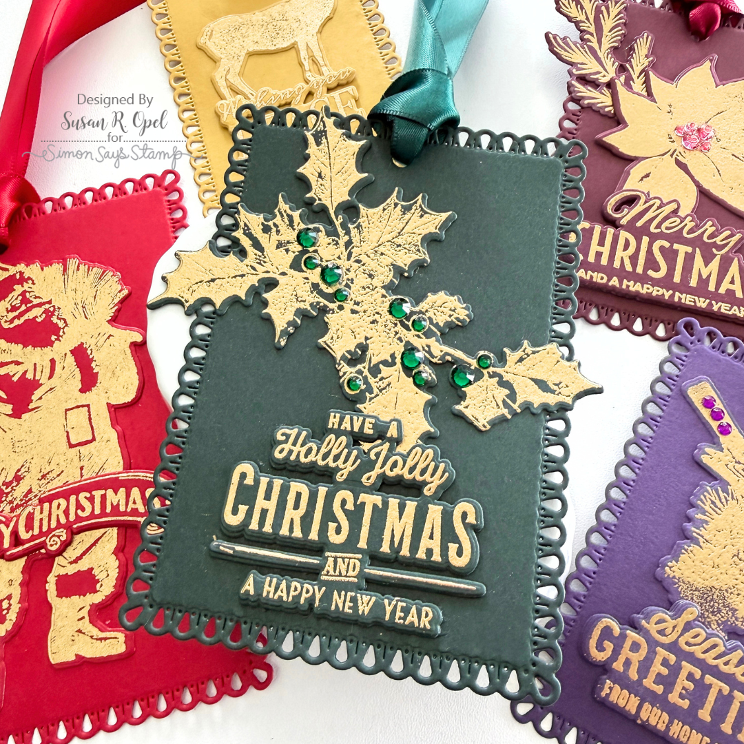 PREORDER Simon Says Stamp Festive Schematic Wafer Dies 502sss Susan R. Opel Christmas Gift Tags