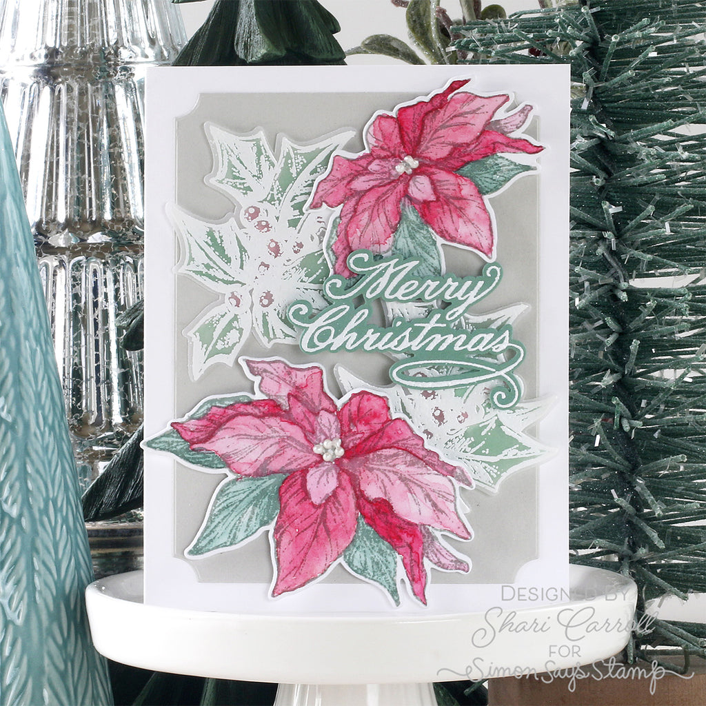PREORDER Simon Says Stamp Holiday Botanical Wafer Dies 503sss Shari Carroll Vintage Holiday Card with Poinsettias