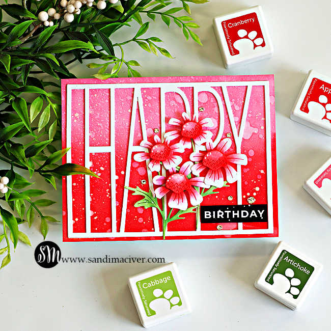 PREORDER Simon Says Stamp Tall Happy Cover Wafer Die 1622md Shine On Red and White Happy Birthday Card Sandi MacIver | color-code:ALT14