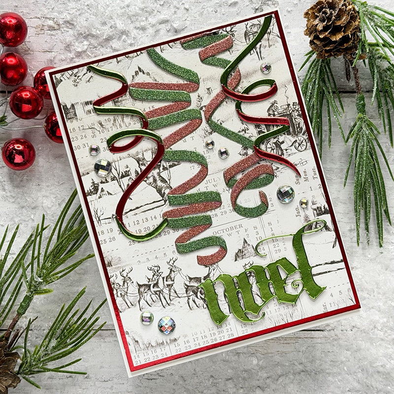 PREORDER Tim Holtz Sizzix Celebration Streamers Thinlits Die Set 667209 christmas background reindeer noel card