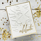 PREORDER Tim Holtz Sizzix Celebration Streamers Thinlits Die Set 667209 gold trim celebrate card