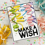 PREORDER Tim Holtz Sizzix Celebration Streamers Thinlits Die Set 667209 make a wish card