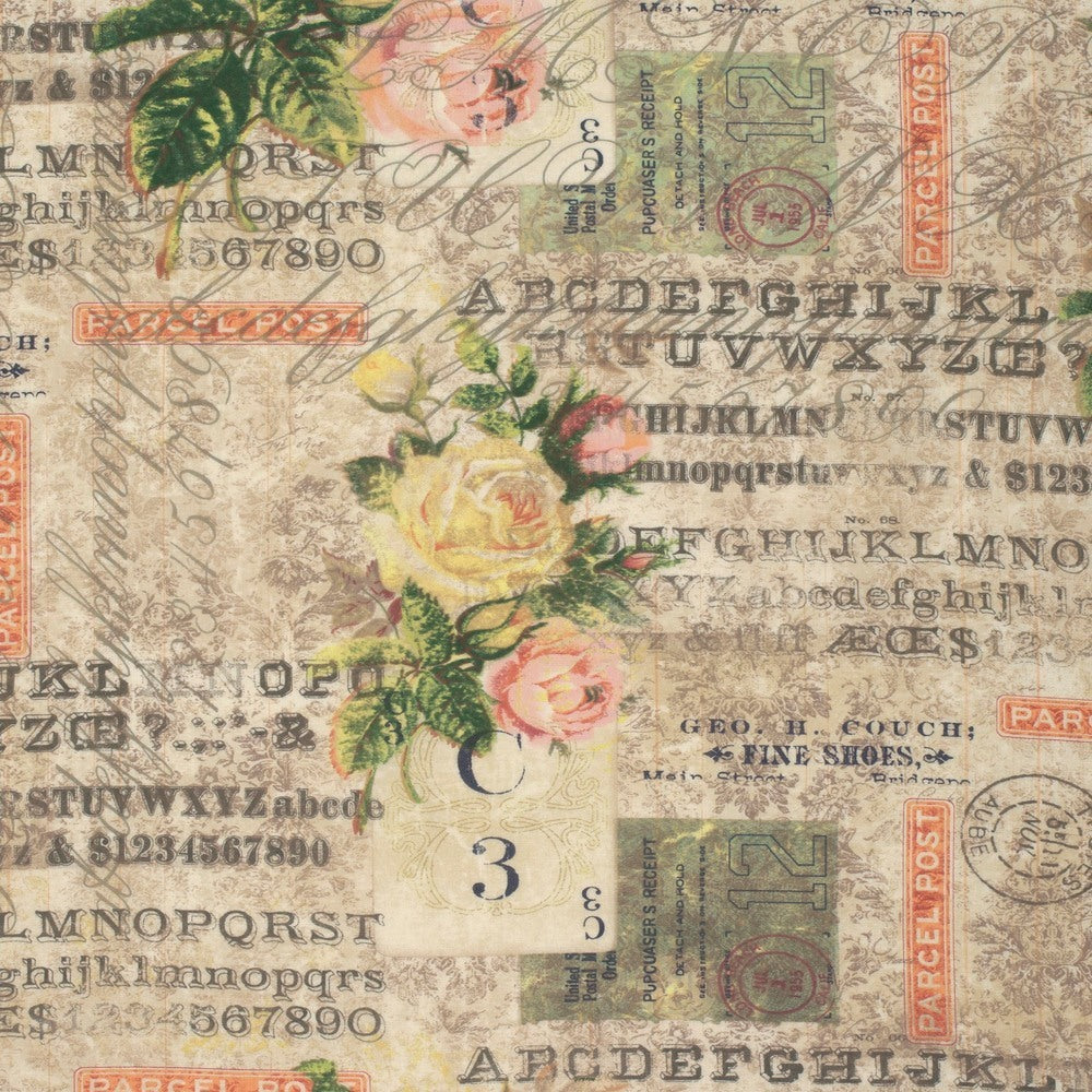 Tim Holtz Fabric By The Yard Multi Rose Parcel pwth035 Eclectic Elements Foundations