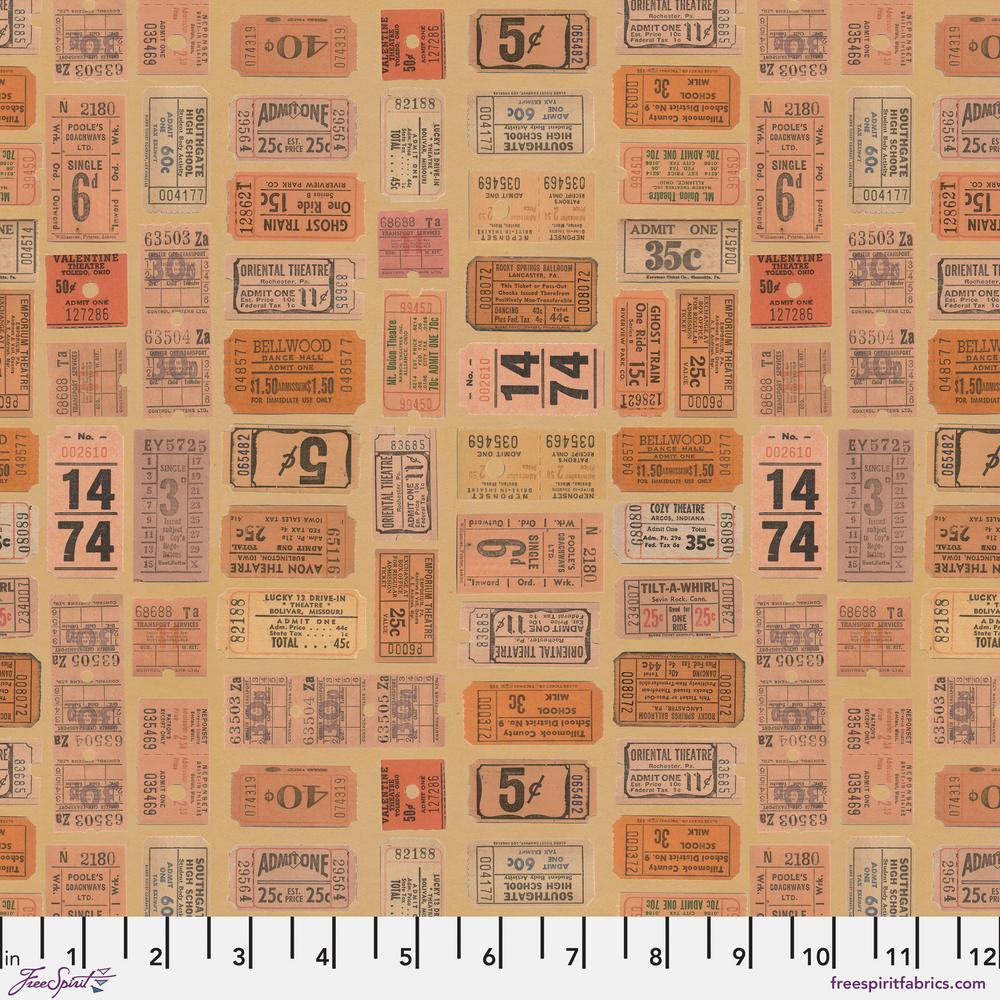 Tim Holtz Fabric By The Yard Orange Tickets pwth232 Eclectic Elements Palette