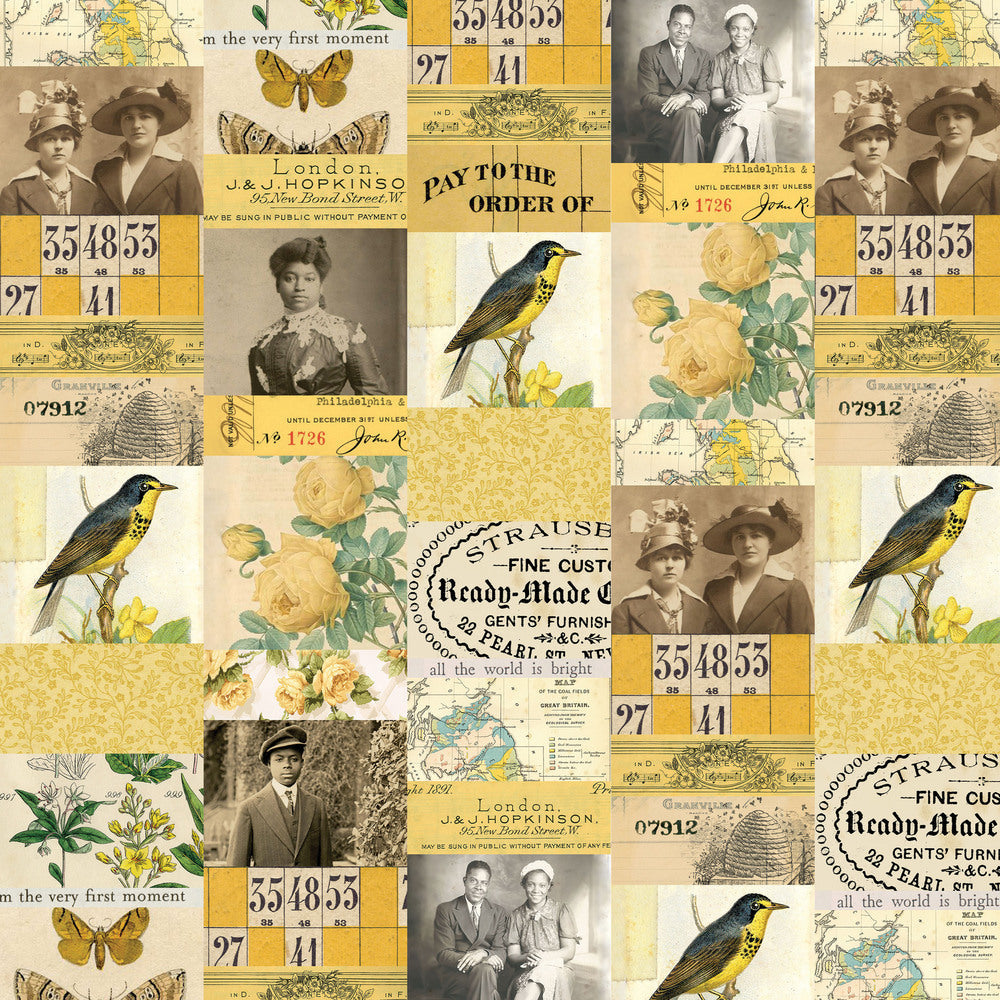 Tim Holtz Fabric By The Yard Yellow Collage pwth240 Eclectic Elements Palette