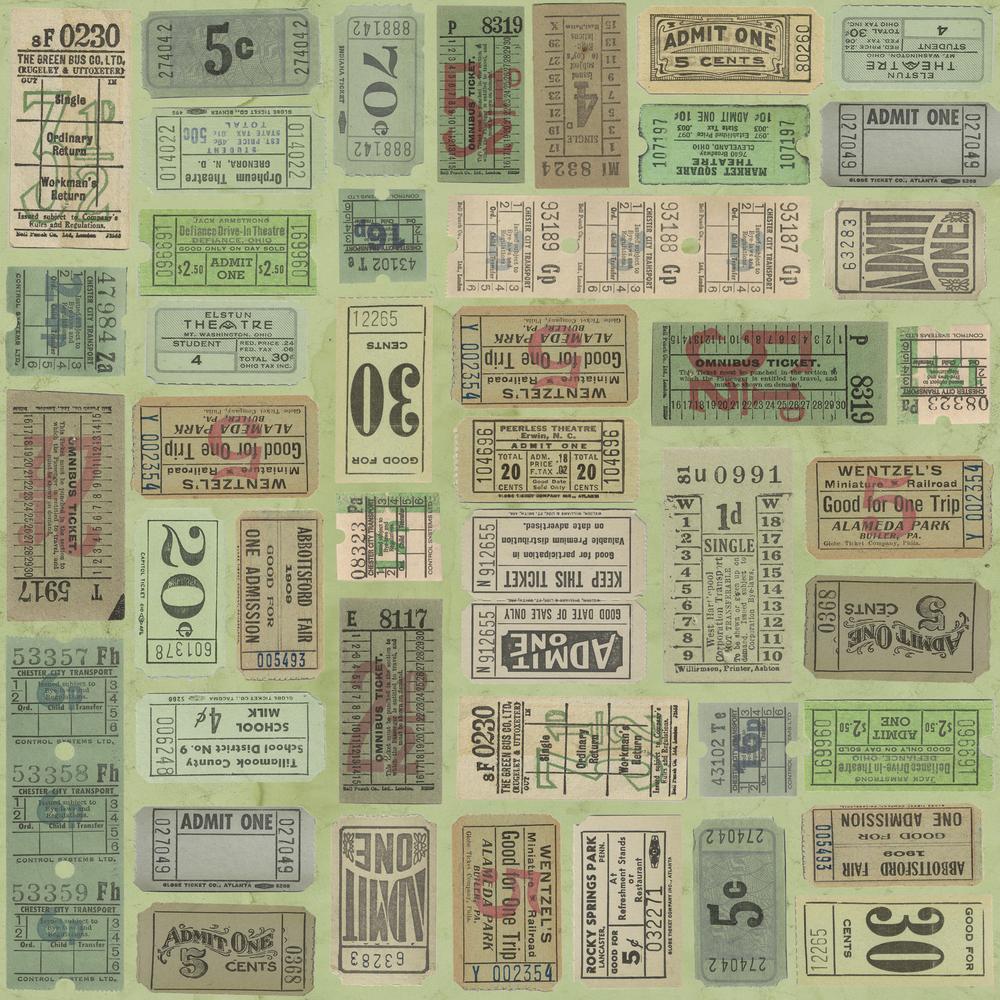 Tim Holtz Fabric By The Yard Green Tickets pwth262 Eclectic Elements Palette