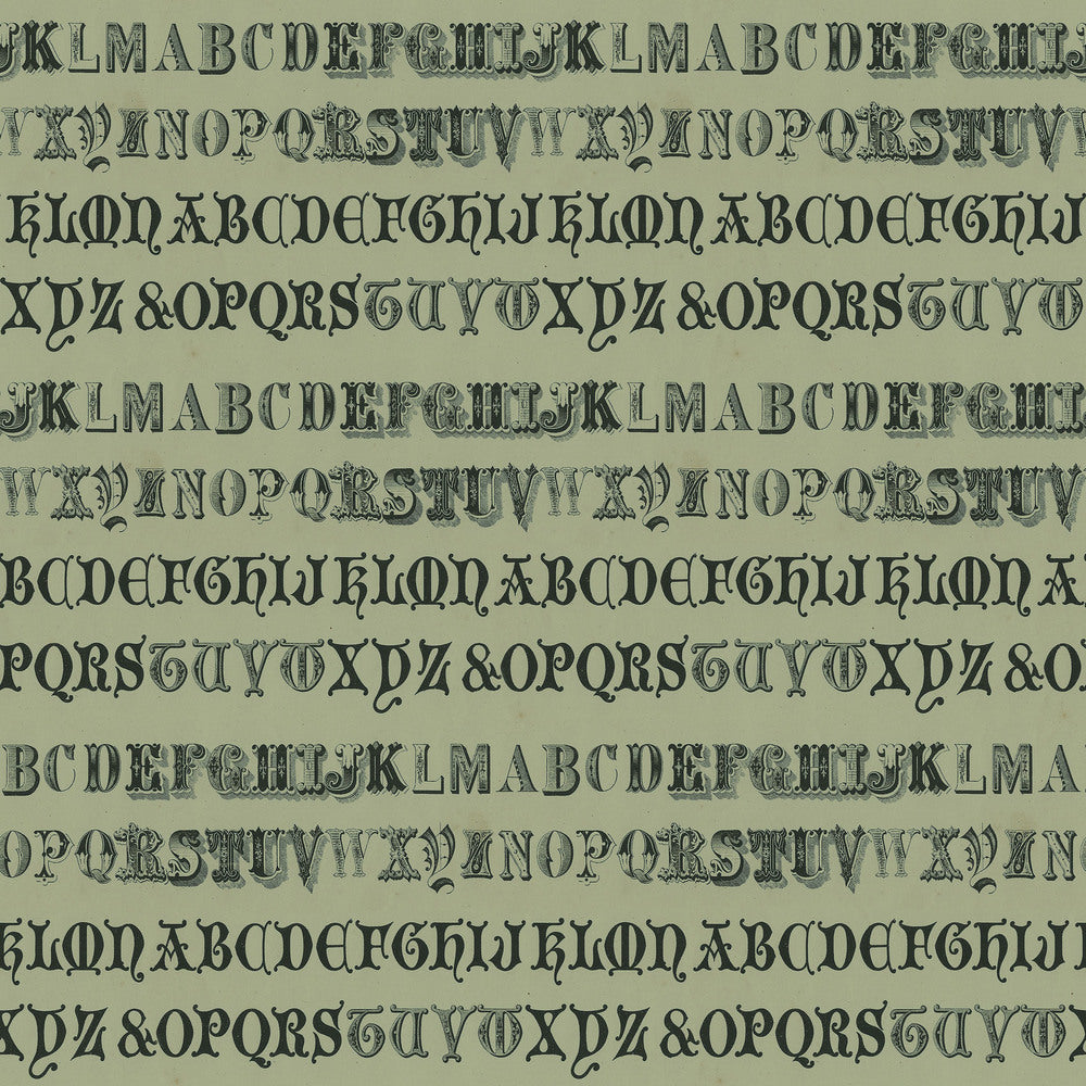 Tim Holtz Fabric By The Yard Green Typeography pwth264 Eclectic Elements Palette