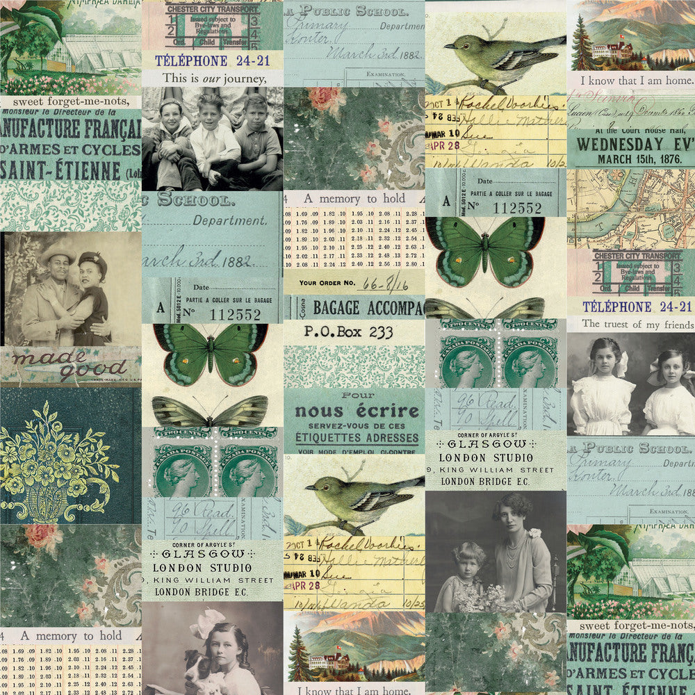 Tim Holtz Fabric By The Yard Teal Collage pwth270 Eclectic Elements Palette