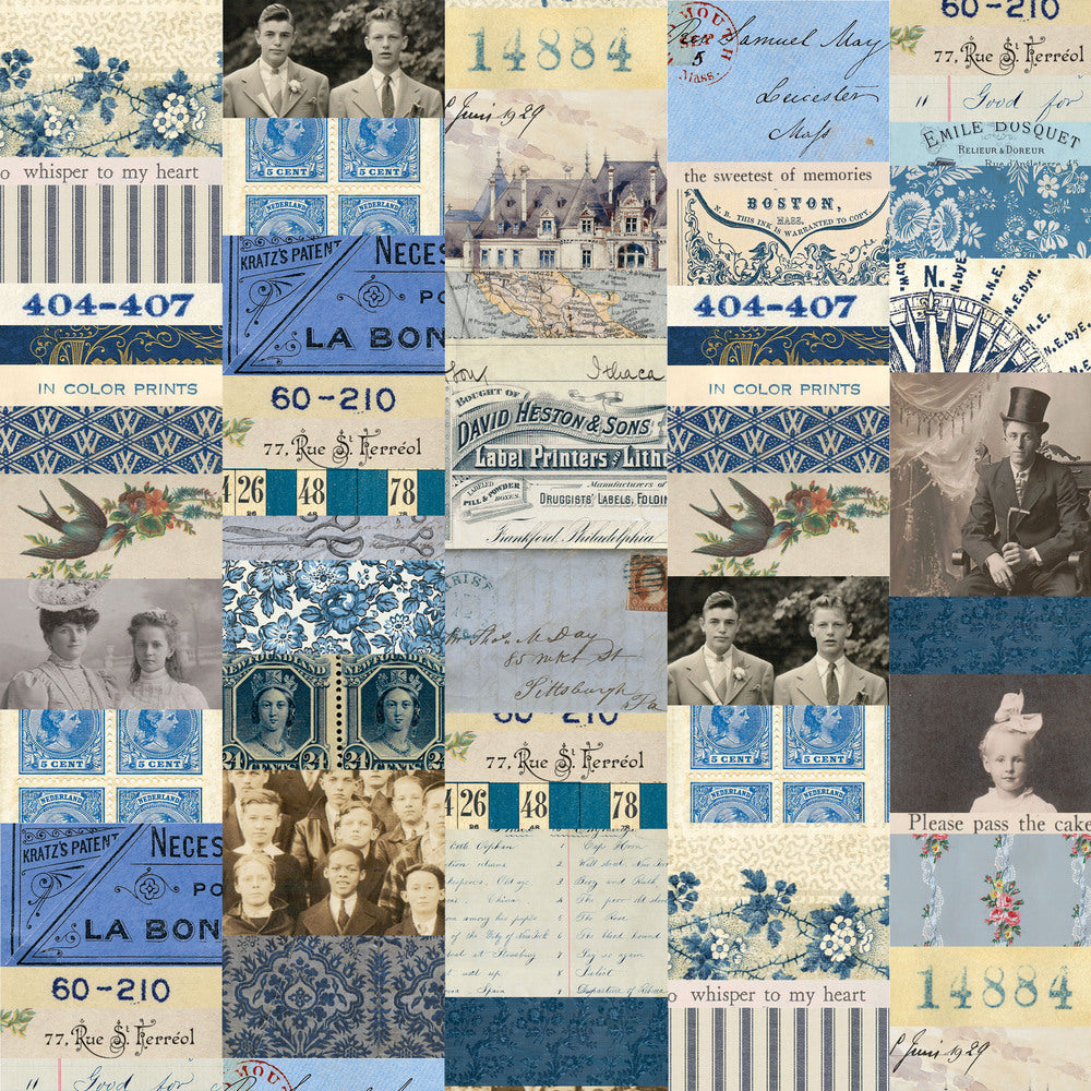 Tim Holtz Fabric By The Yard Indigo Collage pwth290 Eclectic Elements Palette