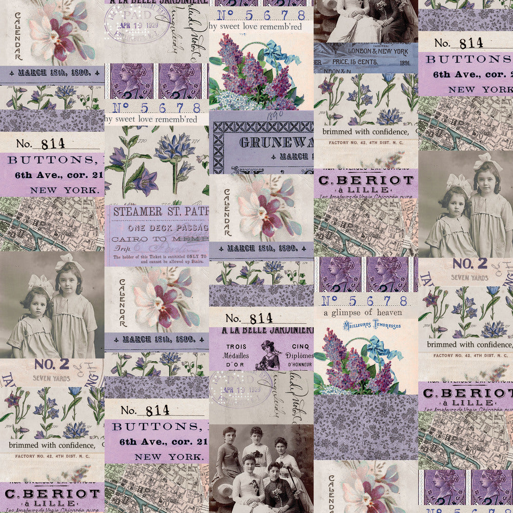 Tim Holtz Fabric By The Yard Purple Collage pwth300 Eclectic Elements Palette