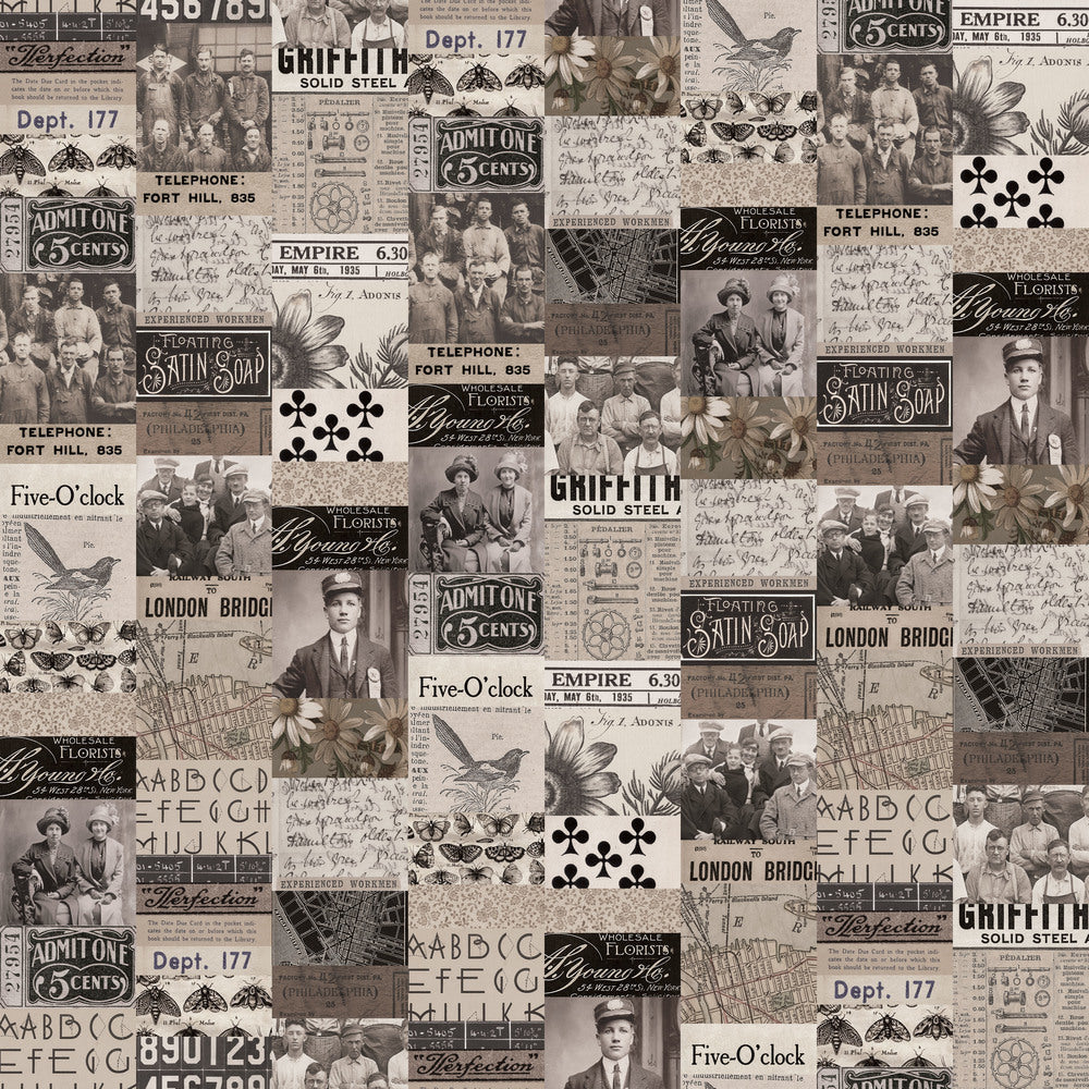 Tim Holtz Fabric By The Yard Charcoal Collage pwth310 Eclectic Elements Palette
