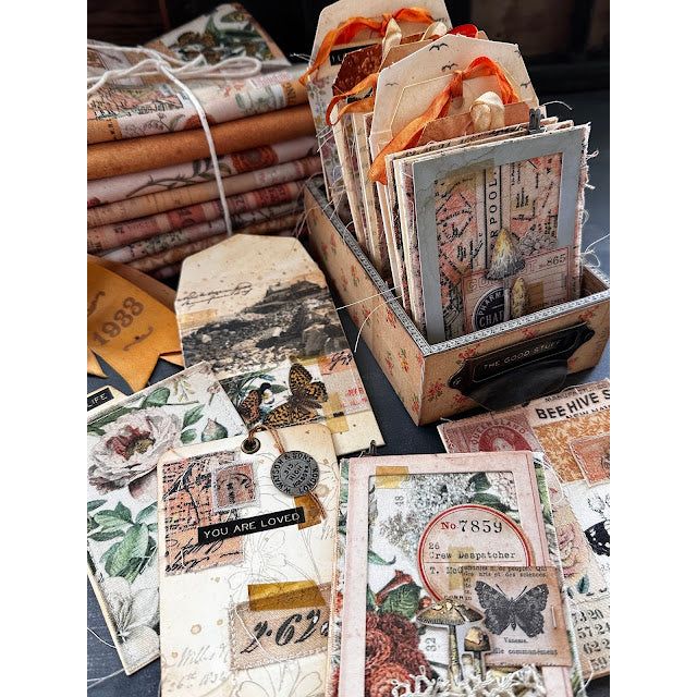 Tim Holtz Fabric Orange Pallet Paula Cheney Card Files Tags by the yard mixed media | color-code:alt2