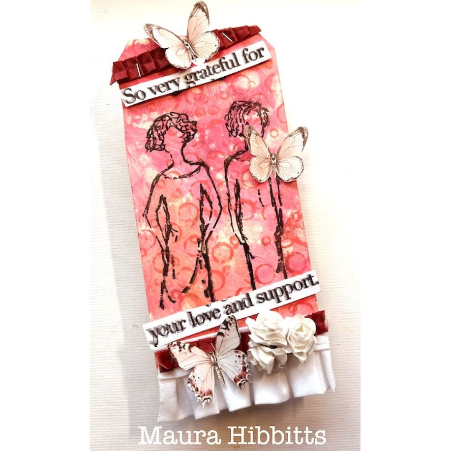 PaperArtsy Alison Bomber Figures Edition Cling Stamps ab055 white butterflies pink circles women outlines white paper roses tag card maura hibbitts | color-code:ALT02