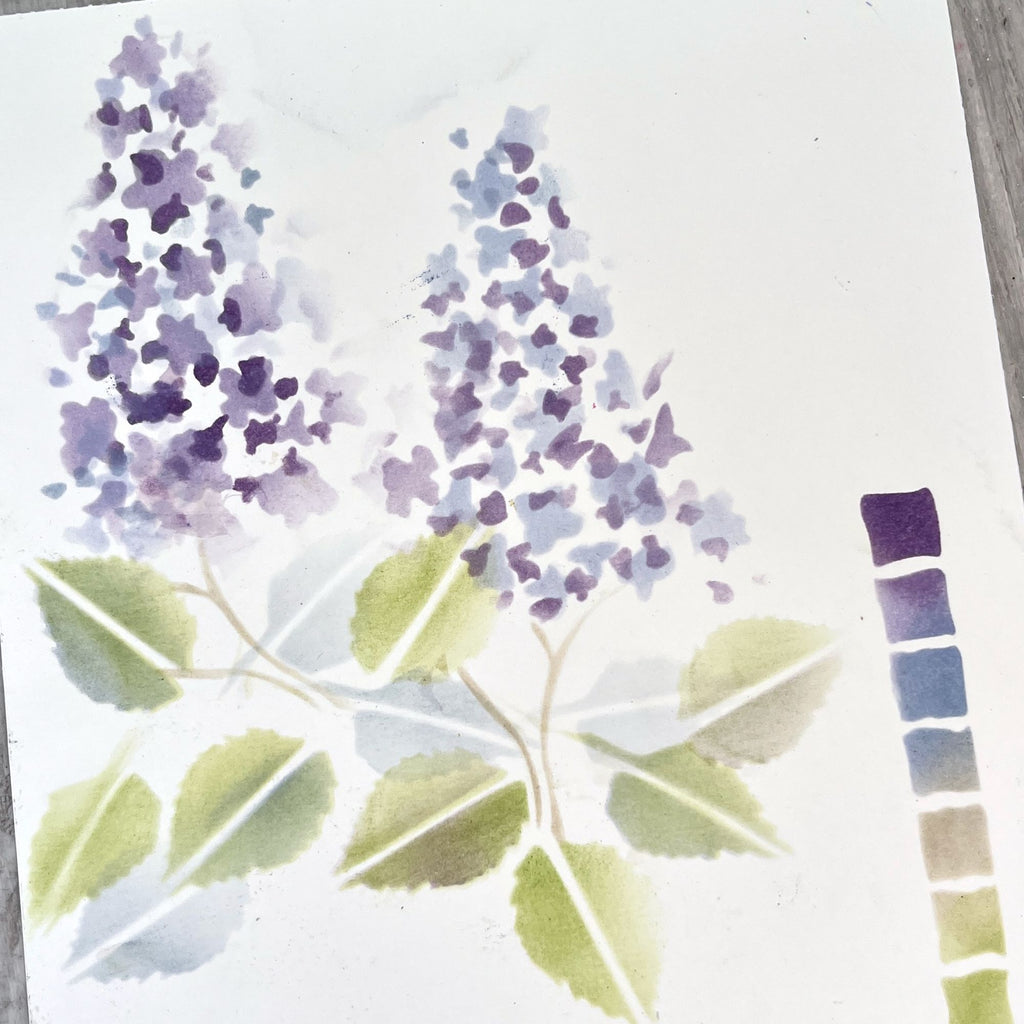 PaperArtsy Alison Bomber Large Stencil ps521 purple flowers green leaves