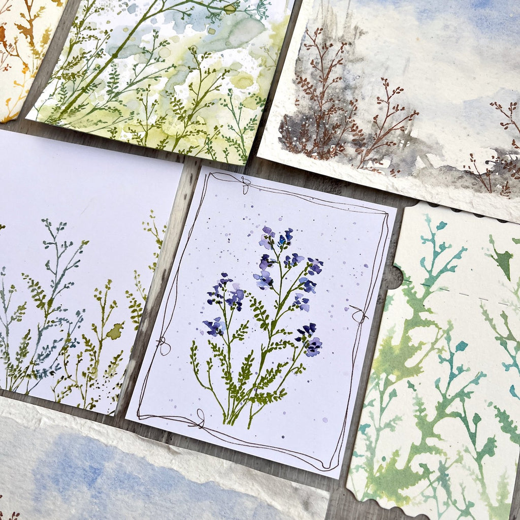 PaperArtsy Alison Bomber Mini Cling Stamp abm010 colored stems and leaves watercolor background cards