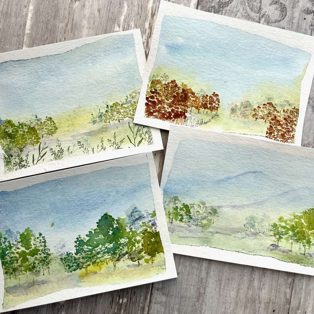 PaperArtsy Alison Bomber Mini Cling Stamp abm012 blue skies green and orange trees cards