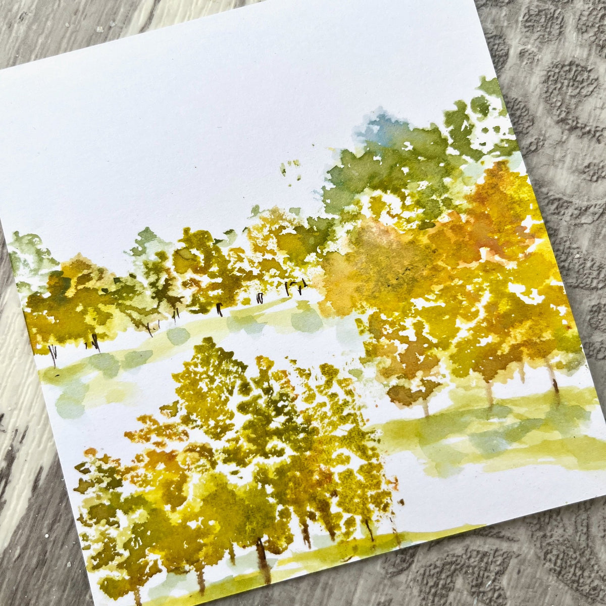 PaperArtsy Alison Bomber Mini Cling Stamp abm012 orange and green leaf trees card