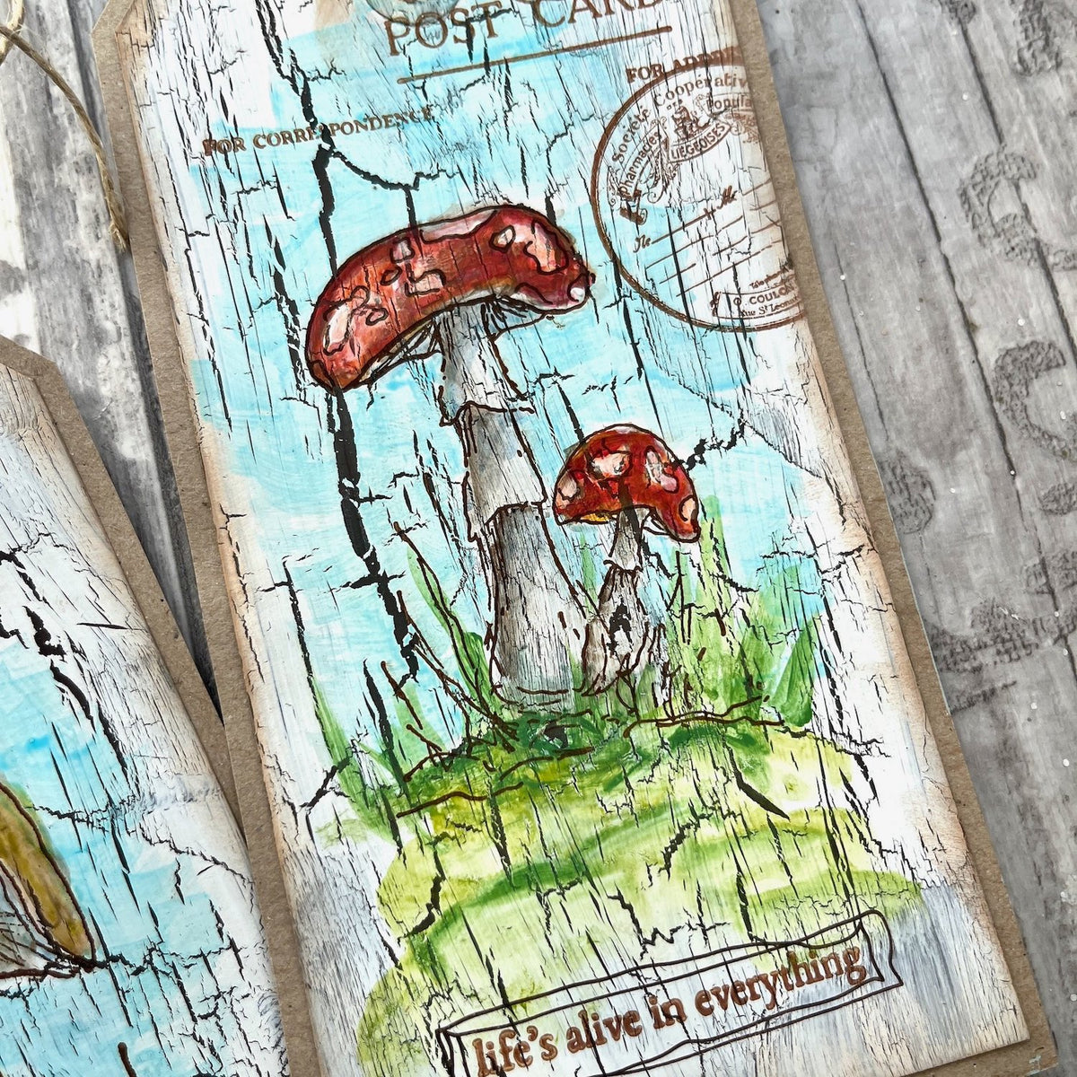 PaperArtsy Alison Bomber Mini Cling Stamp abm013 red mushrooms grass postage stamp card