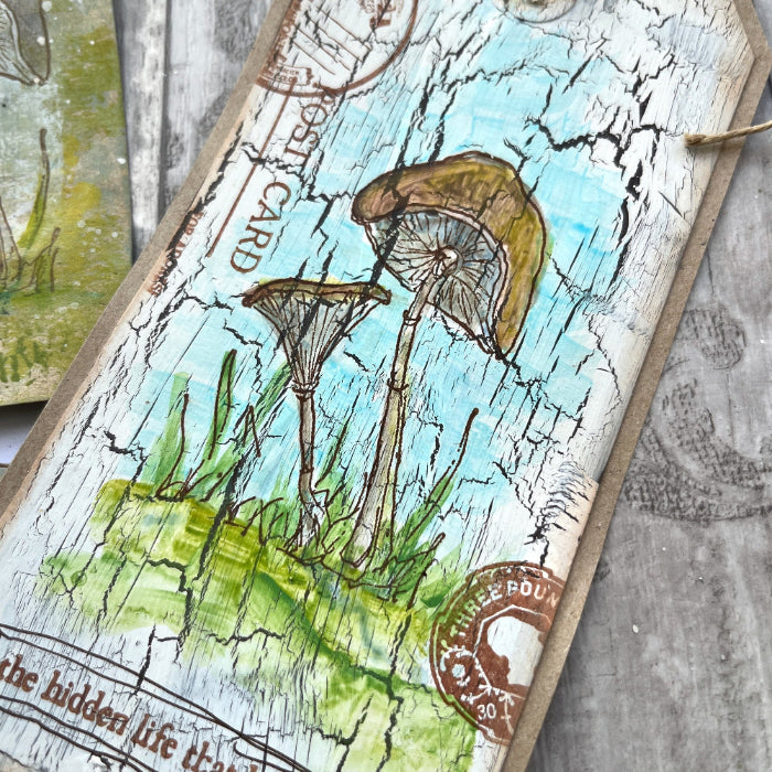 PaperArtsy Alison Bomber Mini Cling Stamp abm014 brown mushrooms post card grass card