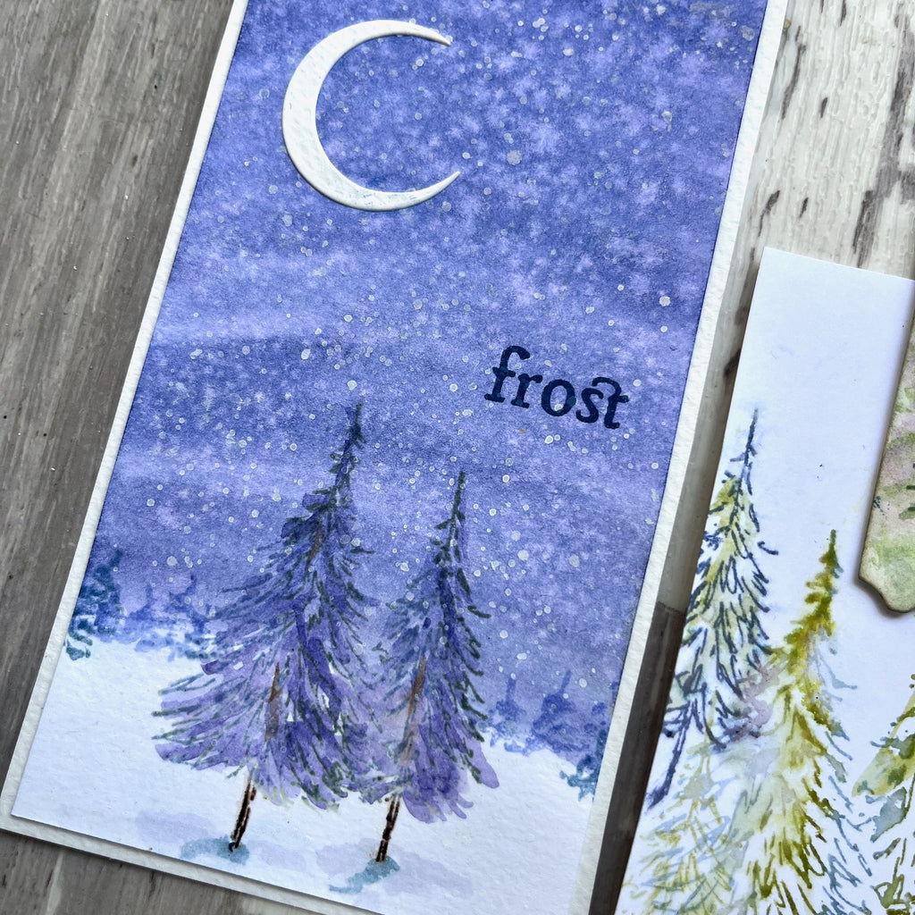 PaperArtsy Alison Bomber Mini Cling Stamp abm015 crescent moon blue trees snow flurries card