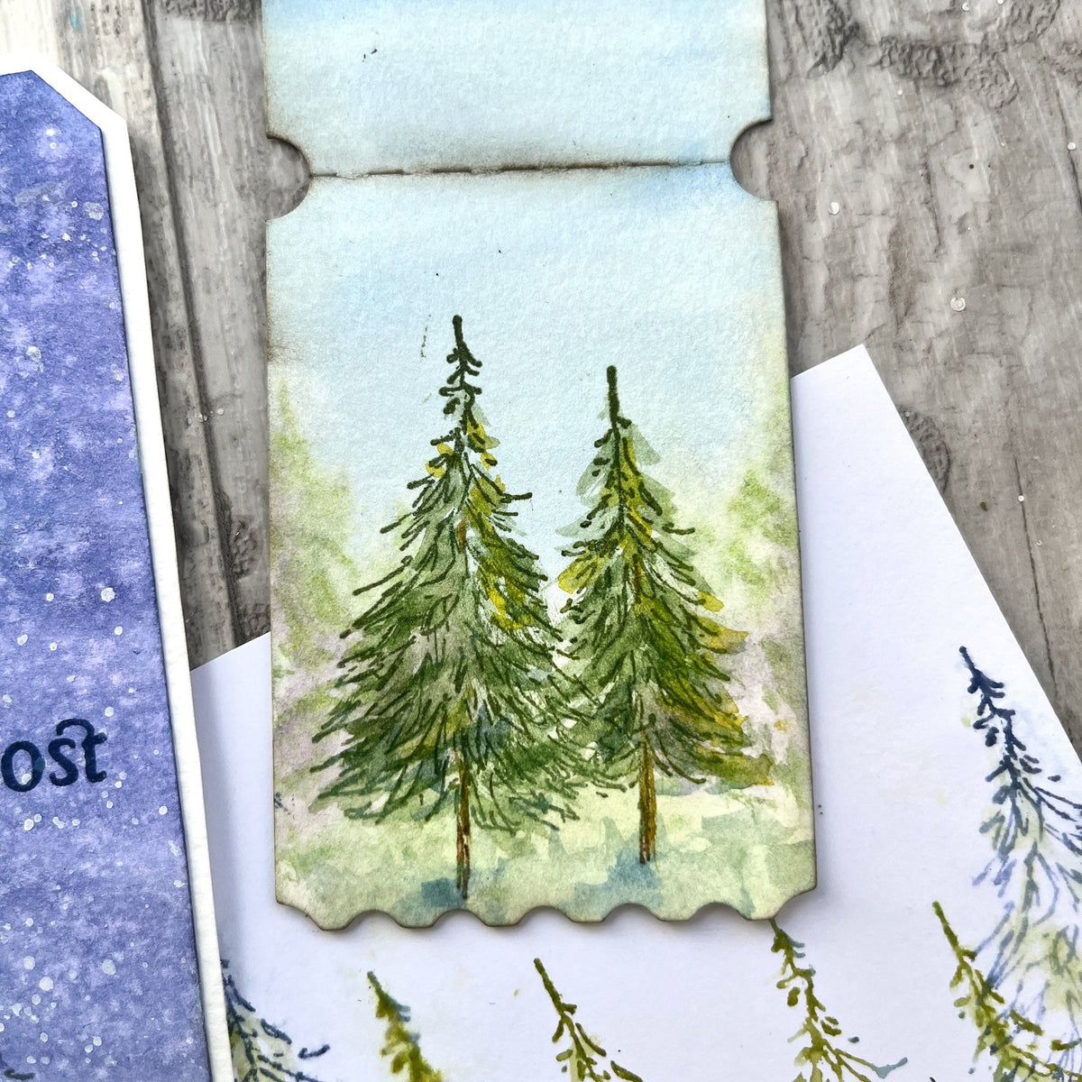 PaperArtsy Alison Bomber Mini Cling Stamp abm015 green trees with blue background card