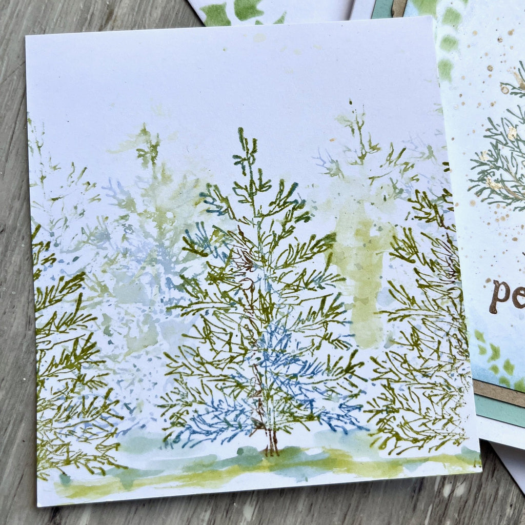 PaperArtsy Alison Bomber Mini Cling Stamp abm016 shades of green trees white card