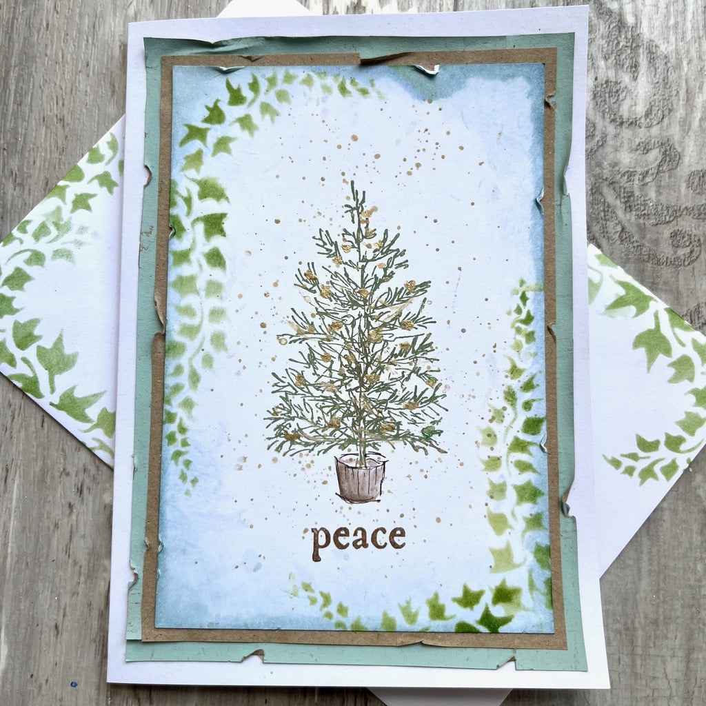 PaperArtsy Alison Bomber Mini Cling Stamp abm016 tree with gold ornaments peace card