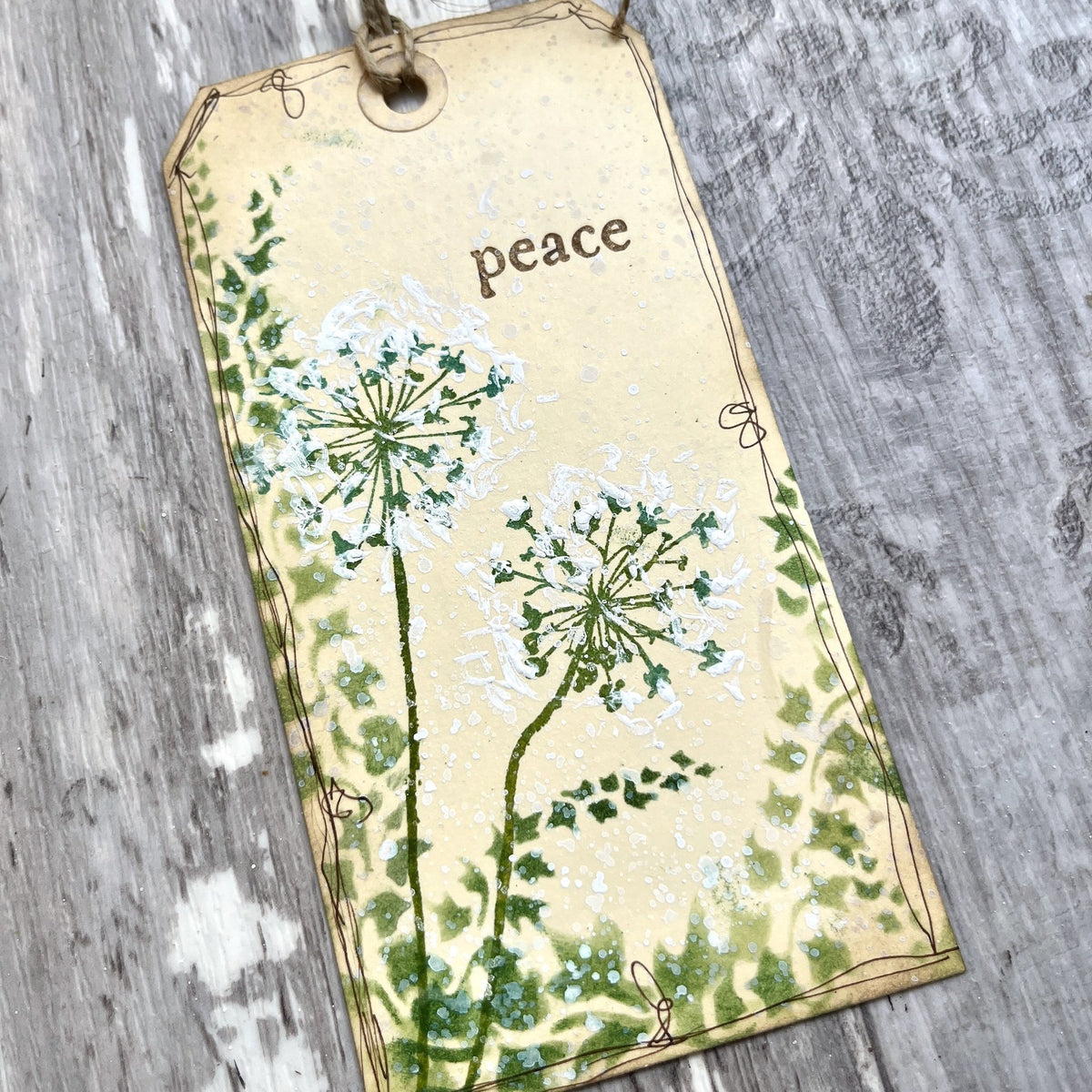 PaperArtsy Alison Bomber Mini Stencil pm041 dandelions green leaf vines peace tag card