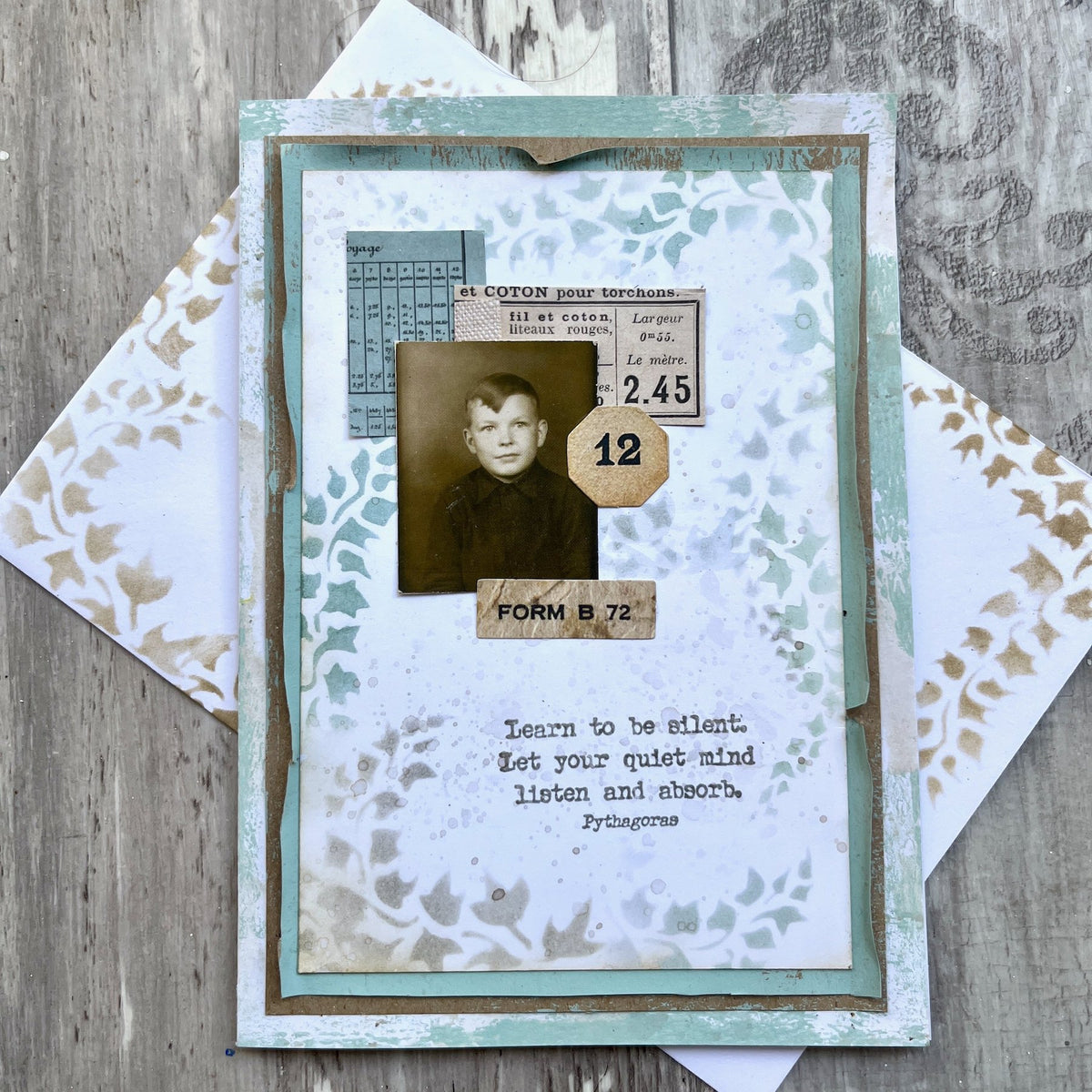 PaperArtsy Alison Bomber Mini Stencil pm041 numbers leaf and vine background layered card
