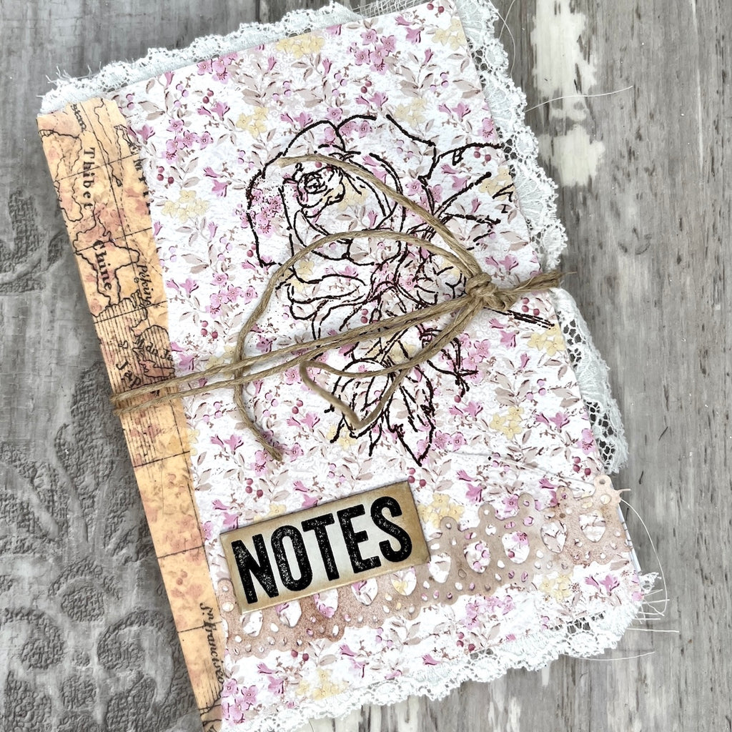 PaperArtsy Alison Bomber Rose Edition Cling Stamps ab059 floral background flower outline brown ribbon notes card