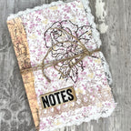 PaperArtsy Alison Bomber Rose Edition Cling Stamps ab059 floral background flower outline brown ribbon notes card