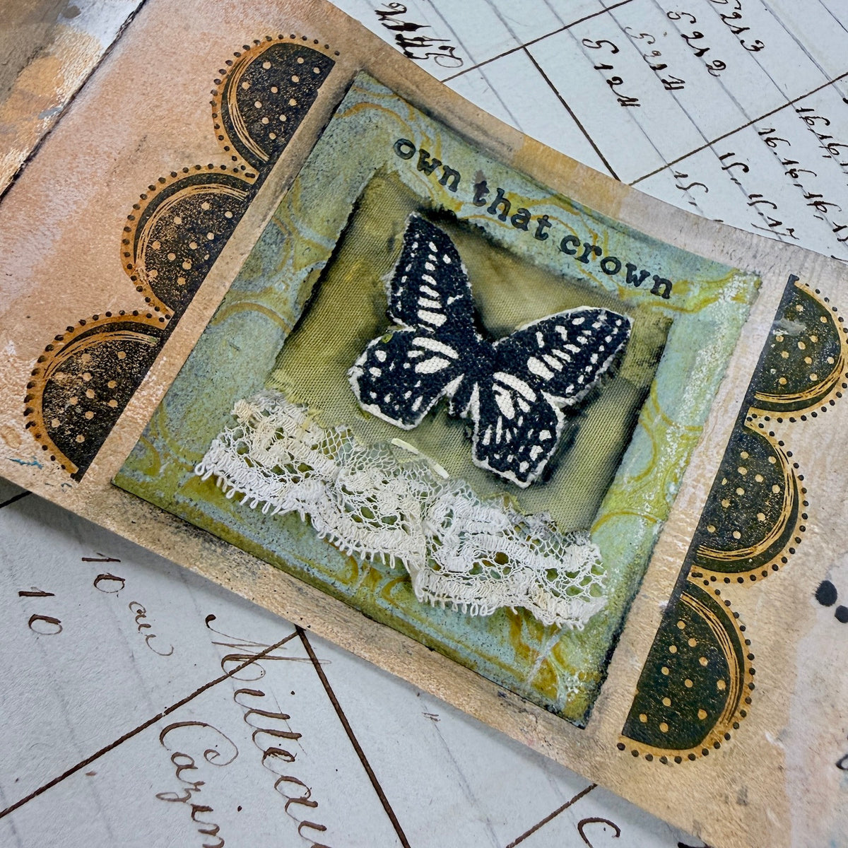 PaperArtsy Designer Collection Stencil ps541 butterfly half circles dots own that crown card