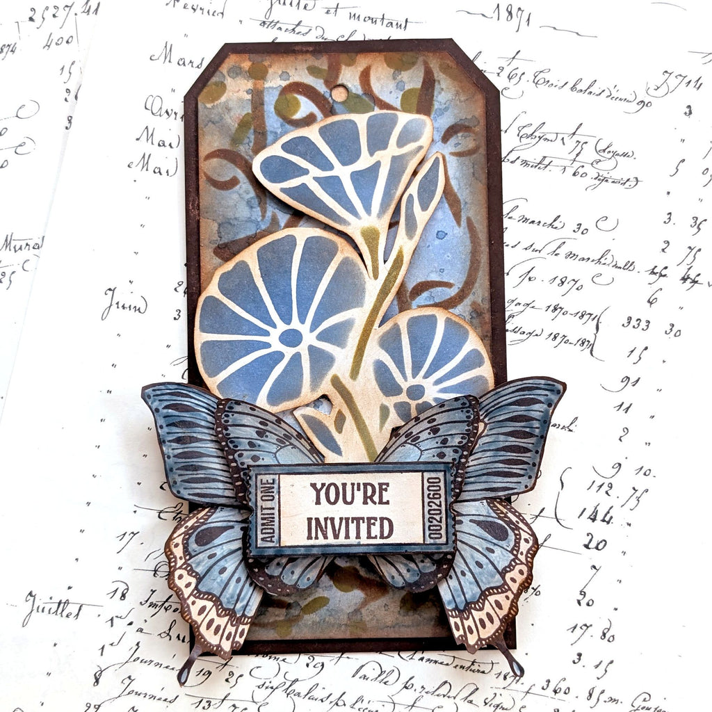PaperArtsy Eclectica3 Scrapcosy Cling Stamps esc56 butterfly flower you're invited tag