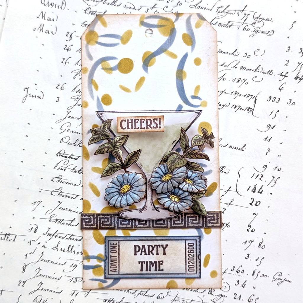 PaperArtsy Eclectica3 Scrapcosy Cling Stamps esc58 cheers martini party time tag