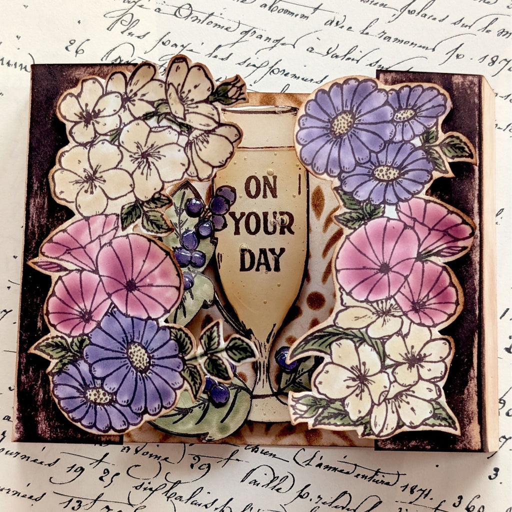 PaperArtsy Eclectica3 Scrapcosy Cling Stamps esc58 on your day champagne floral card