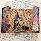 PaperArtsy Eclectica3 Scrapcosy Large Stencil ps529 on your day champagne floral card