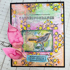 PaperArtsy Hot Pick 2606 Cling Stamps hp2606 bird on branch green leaves pink leaves yellow and orange circle dots correspondence card