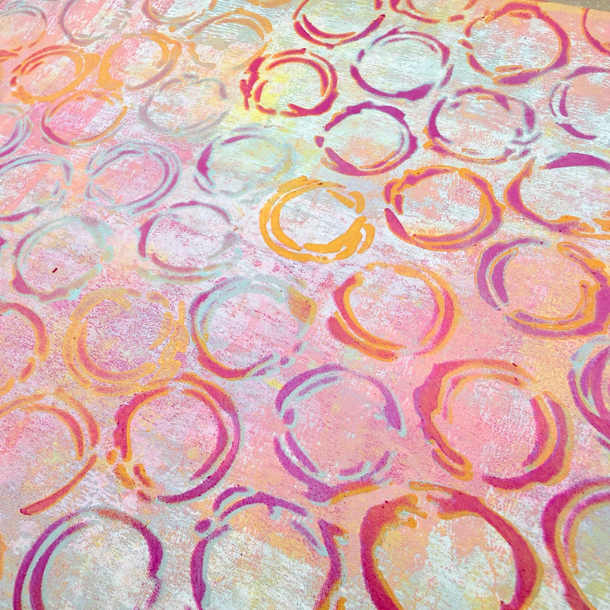 PaperArtsy Hot Pick Stencil ps542 colored circles pink background