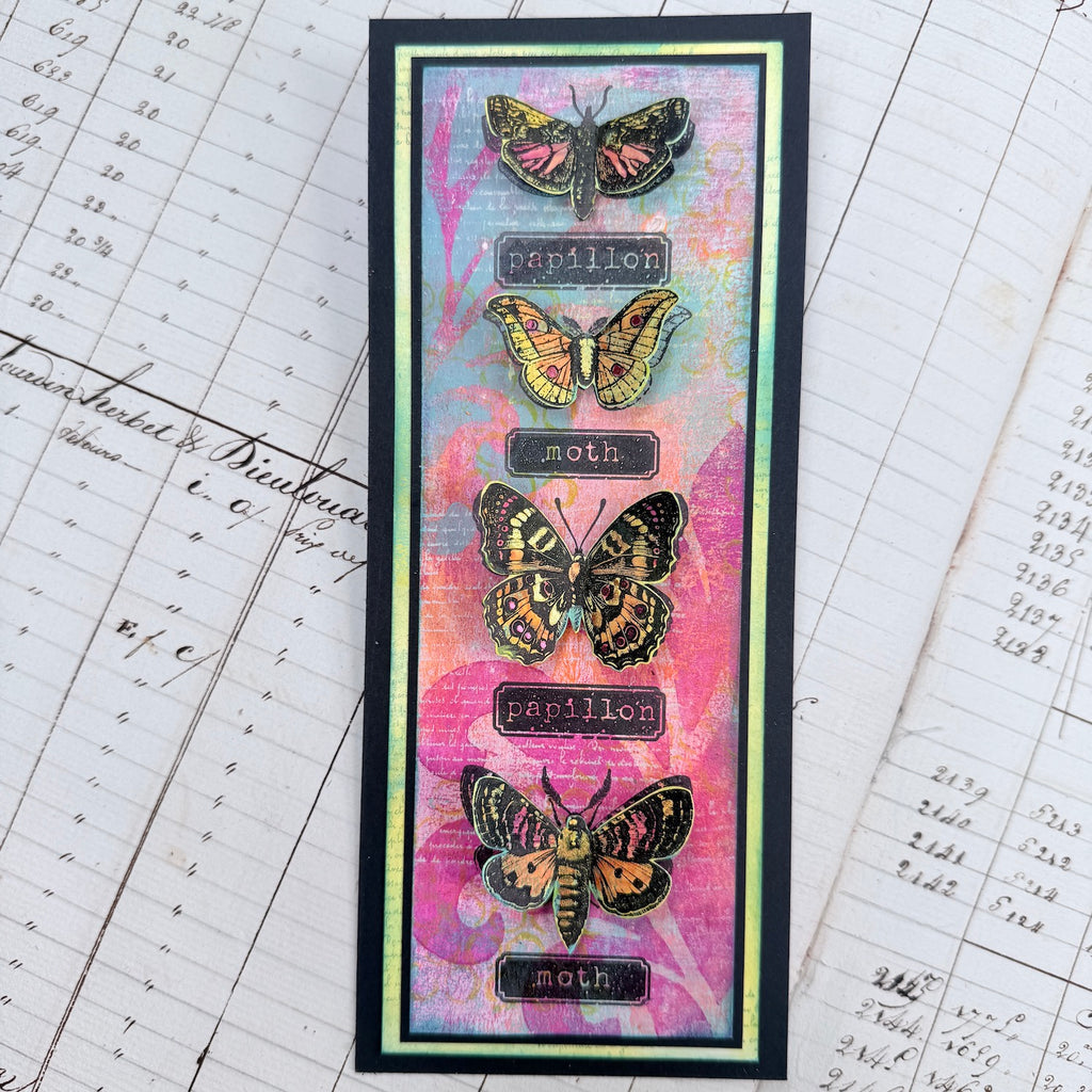 PaperArtsy Hot Pick Stencil ps543 butterflies moths black trim border card