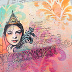 PaperArtsy Hot Pick Stencil ps543 girl with roof tip tie dye card