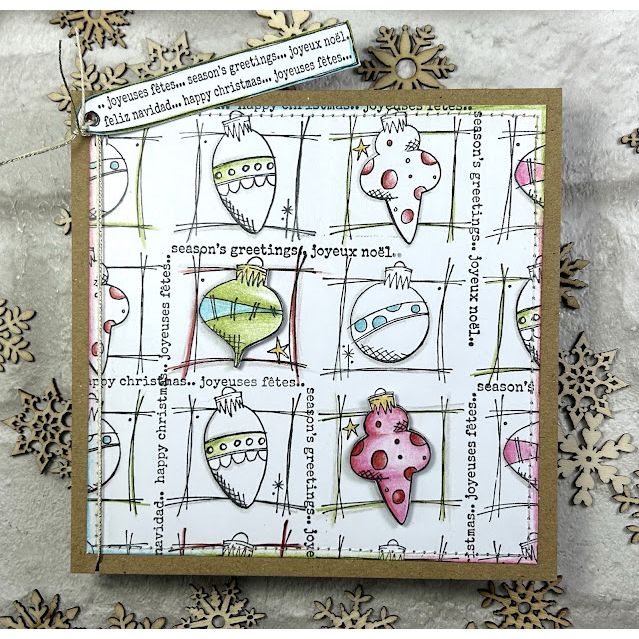 PaperArtsy JoFY 148 Cling Stamps jofy148 season's greetings ornament card