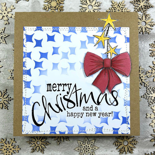PaperArtsy JoFY Stencil ps524 merry christmas happy new year card