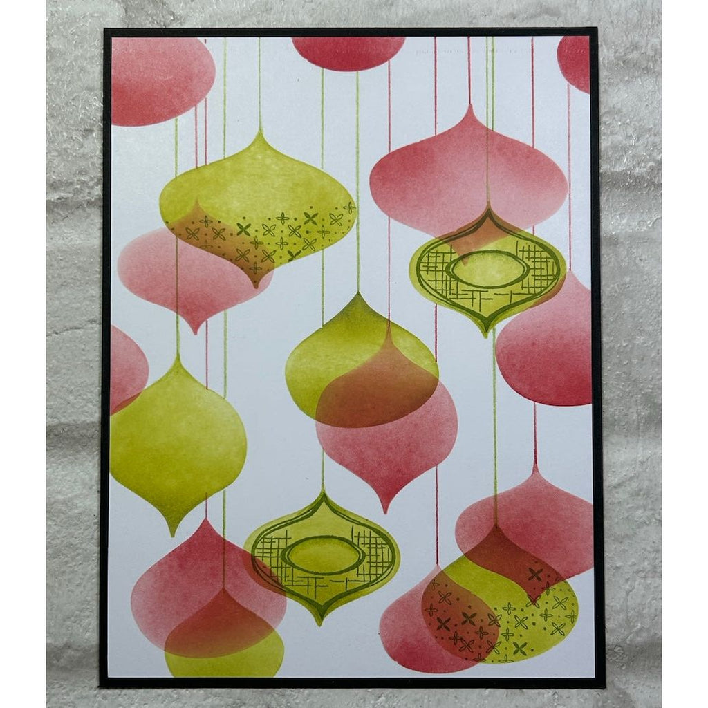 PaperArtsy JoFY Stencil ps526 colorful hanging ornaments card