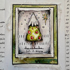 PaperArtsy Kate Crane Cling Stamps kc024 christmas tree with red bulbs star green trim let it snow card