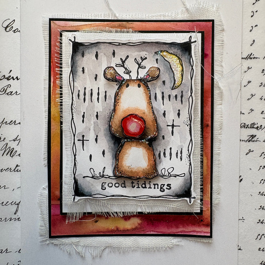 PaperArtsy Kate Crane Cling Stamps kc024 reindeer with red nose dashes half moon card