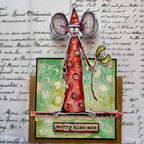 PaperArtsy Kate Crane Cling Stamps kc025 mouse in red dress santa hat flower merry christmas card