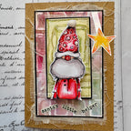 PaperArtsy Kate Crane Cling Stamps kc026 gold star santa santa's little helper card