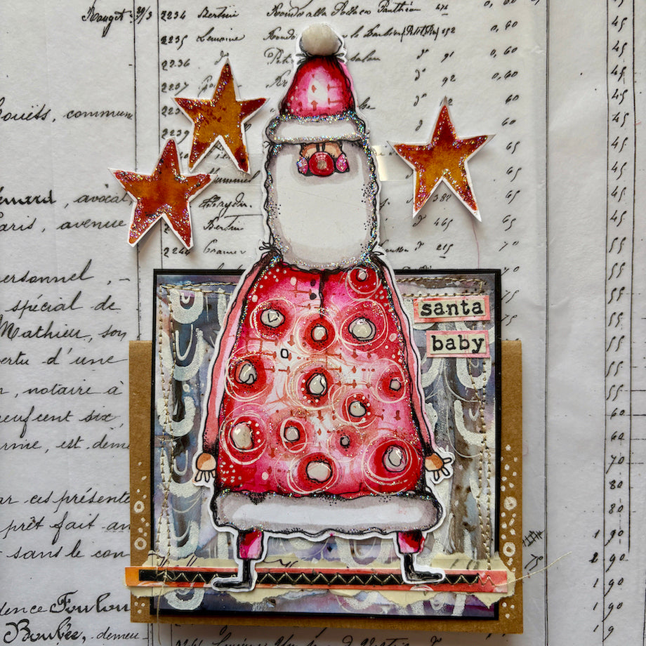 PaperArtsy Kate Crane Cling Stamps kc026 santa in red outfit stars boots santa baby card