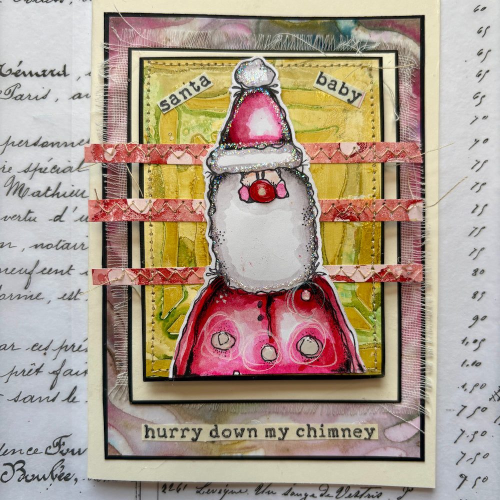 PaperArtsy Kate Crane Cling Stamps kc026 santa with red nose red stripes santa baby card