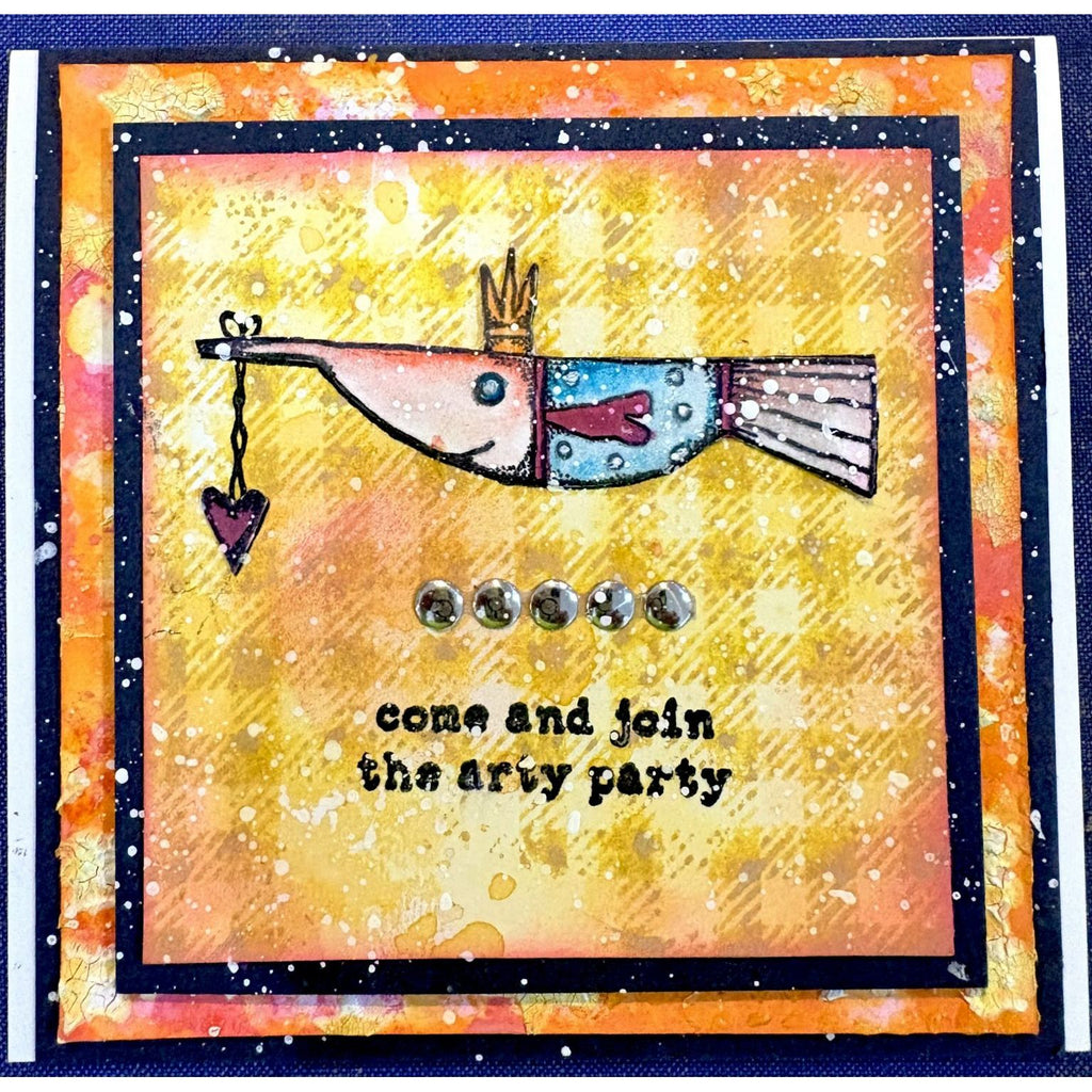PaperArtsy Kate Crane Mini 008 Cling Stamp kcm008 fish with crown white speckles card | color-code:ALT01